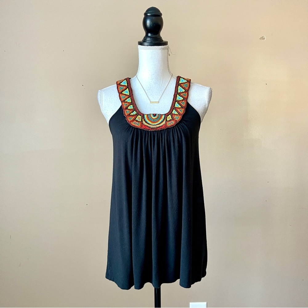 BOSTON PROPER | Black Beaded Neckline Tank Top Sz XS - Picture 2 of 7